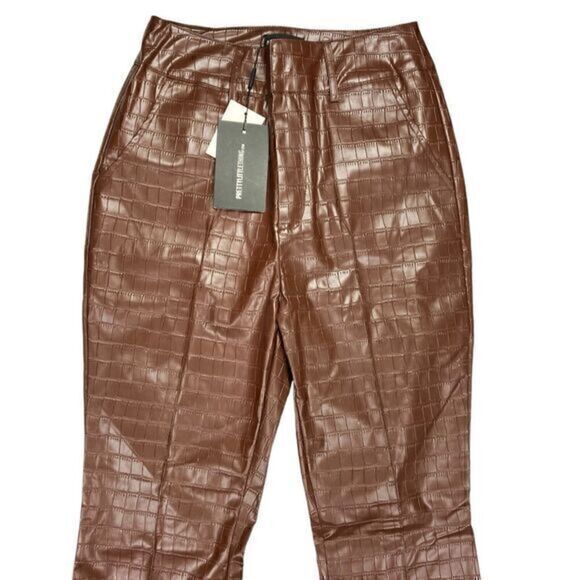 PrettyLittleThing Flare Pants Womens Size 6 Brown Faux Leather Croc Embossed New - Picture 3 of 16